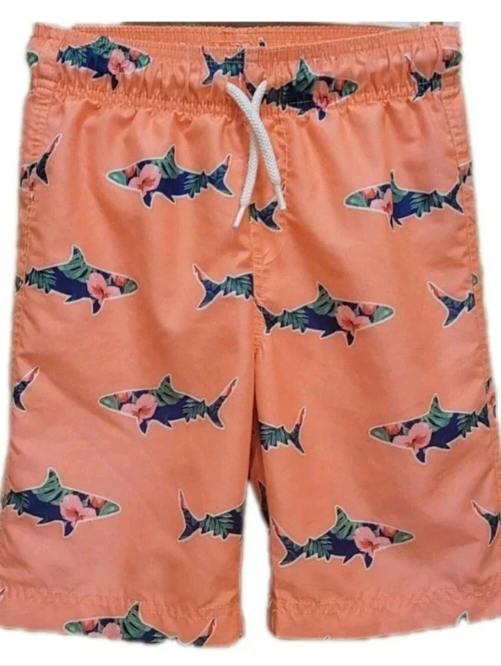 Place Sport Boys Coral Swim Trunks Shorts Tropical Floral Shark Design Sz 7/8